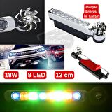 Araç Oto Rüzgar Enerjili Kablosuz 8 Ledli Gündüz Farı Araba Fırfırlı Elektriksiz Gündüz Ledi Lamba Su Geçirmez Renkli RGB