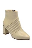 Kadın Ten Kırışık Rugan Kalın Topuklu Botie