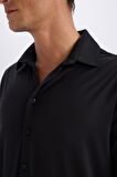 DeFacto Slim Fit Dar Kesim Polo Yaka Uzun Kollu Siyah Gömlek D4525AX24AUBK27