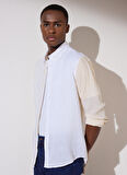 Brooks Brothers Slim Fit Klasik Yaka Sarı - Beyaz Erkek Gömlek BBSP23MSH029