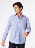 Slim Fit İtalyan Yaka Lacivert - Beyaz Erkek Gömlek BBSS24MSH027
