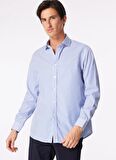 Slim Fit İtalyan Yaka Lacivert - Beyaz Erkek Gömlek BBSS24MSH027