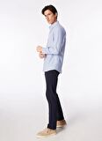Slim Fit İtalyan Yaka Lacivert - Beyaz Erkek Gömlek BBSS24MSH027