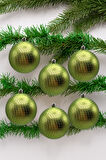 Waldern Yılbaşı Çam Ağacı Süsü Yeşil 8 Cm Figürlü Parlak 6lı Cici Top