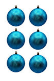Waldern Yılbaşı Çam Ağacı Süsü Mavi 8 Cm Figürlü Parlak 6lı Cici Top