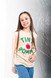 %100 Pamuklu Uzun Kollu Tiny Pomme Baskılı Kız ve Erkek Çocuk Unisex Tshirt Krem