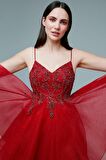 Tiara Kadın İnce Askılı İşlemeli Abiye Elbise 59460154 Kırmızı