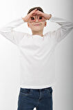 %100 Pamuklu Kız ve Erkek Çocuk  Unisex Uzun Kollu Basic Tshirt Ekru