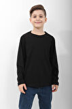 %100 Pamuklu Kız ve Erkek Çocuk  Unisex Uzun Kollu Basic Tshirt Siyah