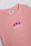 %100 Pamuklu Kindness ve Kalp Nakışlı Kız Çocuk Sweatshirt Somon