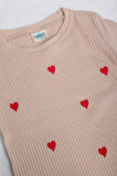 %100 Pamuklu Minik Kalp Nakışlı Kız Çocuk Sweatshirt Bej