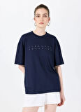 Sorbe Bisiklet Yaka Lacivert Kadın T-Shirt THE RELAX TSHIRT 4010