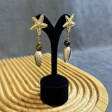 Uretti - Tuğba 6667 2336 Deniz Yıldızı Model Kaplan Gözü Doğal Taşlı Küpe