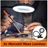 Akrobat Hareketli 5x Büyüteçli Led Işıklı Masa Çalışma Lambası -Klips Tipi-USB Kablolu