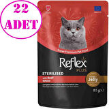 Reflex Plus Jöle İçinde Biftekli Kısırlaştırılmış Kedi Konservesi 85 Gr 22 AD