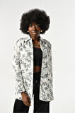 KADIN SİYAH BEYAZ DESENLİ OVERSİZE KESİM GÖMLEK