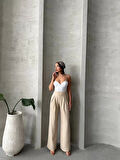 Pileli keten pantolon s255046