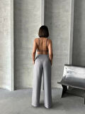 Pileli keten pantolon s255046