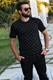 Siyah Slim Fit Çapa Desenli Kısa Kollu Erkek Tişört 20ETSHCAPA