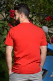 Kırmızı Slim Fit Çapa Baskılı Kısa Kollu Bisiklet Yaka Erkek Tişört 20ETSHCAPA