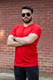 Kırmızı Basic Rahat İnce Petek Kumaş Spor Erkek Tshirt 22ETSHPORT