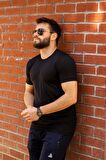 Siyah Basic Rahat İnce Petek Kumaş Spor Erkek Tshirt 22ETSHPORT
