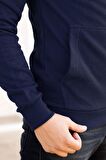 Lacivert Kapüşonlu Kanguru Cepli Uzun Kollu Erkek Sweatshirt 20EESAKNGR