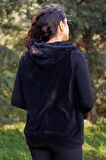 Kadın Siyah Peluş Yumoş Fermuarlı Kapüşonlu Yelek 22KYLKPELO