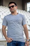 Erkek Gri El Yazısı İmza Baskı Normal Kesim Bisiklet Yaka Erkek T-Shirt 22ETSHEYAZ