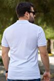 Erkek Beyaz Rahat %100 Pamuk Ribana Kol Polo Yaka T-Shirt 24EPLYPOPE