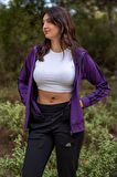 Kadın Mor İki Şeritli Biyeli Fermuarlı Kapüşonlu Spor Eşofman Takımı 21KESTAX11