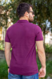 Erkek Mor Rahat %100 Pamuk Ribana Kol Polo Yaka T-Shirt 24EPLYPOPE
