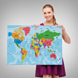 Harita Sepeti Dünya Haritası Türkçe Kanvas Tablo Ayrıntılı Dekoratif-Okyanuslu 2130