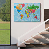Harita Sepeti Dünya Haritası Türkçe Kanvas Tablo Ayrıntılı Dekoratif-Okyanuslu 2130
