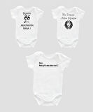 Organik %100 Pamuk Dayı 3'lü Bebek Body Set Beyaz Bebek Badi Zıbın Üçlü ZBN056