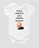 Küçük Olabilirim ama Patron Benimli Bebek Body %100 Pamuklu Beyaz Badi Zıbın Organik Baskılı ZBN002