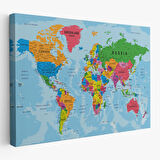 Harita Sepeti Dünya Haritası Kanvas Tablo Çok Ayrıntılı Dekoratif ve Okyanuslu 2131