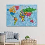Harita Sepeti Dünya Haritası Kanvas Tablo Çok Ayrıntılı Dekoratif ve Okyanuslu 2131