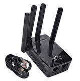 Siyah 4 Antenli 300Mbps WiFi Menzil Genişletici Tekrarlayıcı 360° Sinyal Kapsamı Hızlı Kurulum