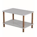 Reyo Orta Sehpa Dikdörtgen Ahşap Ayaklı Iki Katlı Gazetelikli Krem Mermer Desenli Beyaz