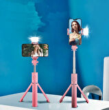 RENKLİ Selfie Uzaktan Kumandalı Ayarlanabilir Selfie Çubuğu 60CM Işıklı tripod -PEMBE-