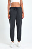 Kadın Antrasit Pamuklu Kalın Paçası Lastikli Yüksek Bel Rahat Jogger Eşofman Altı