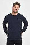Erkek Lacivert Bisiklet Yaka Nakış Detaylı  Regular Fit Sweatshirt
