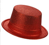 Kırmızı Renk Uzun Plastik Simli Parti Şapkası
