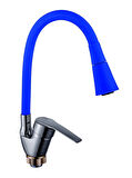 Oynar Başlıklı Çelik Spiral Üzeri Silikon Kaplama Musluk Başlığı Kobra Fonksiyonlu Musluk - Mavi