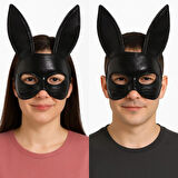 Siyah Renk Kumaş Malzemeden İmal Eva Tavşan Maskesi 19x15 Cm