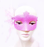 Sim İşlemeli İnci Boncuk Detaylı Tüylü Balo Maskesi Pembe Renk 13x18 Cm