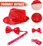 Kırmızı Payetli Şapka Ve Papyon Seti – Parıltılı Yetişkin Kostüm Seti