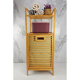 2 Organizer Raflı Ahşap Bambu Çek-Aç Kirli Sepeti