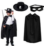 Zorro Pelerini Şapkası Ve Maske Seti Çocuk Boy